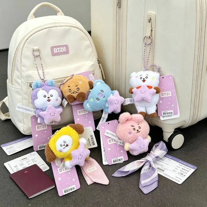 BT21 Travel Series plush keychains for bags and concert accessories