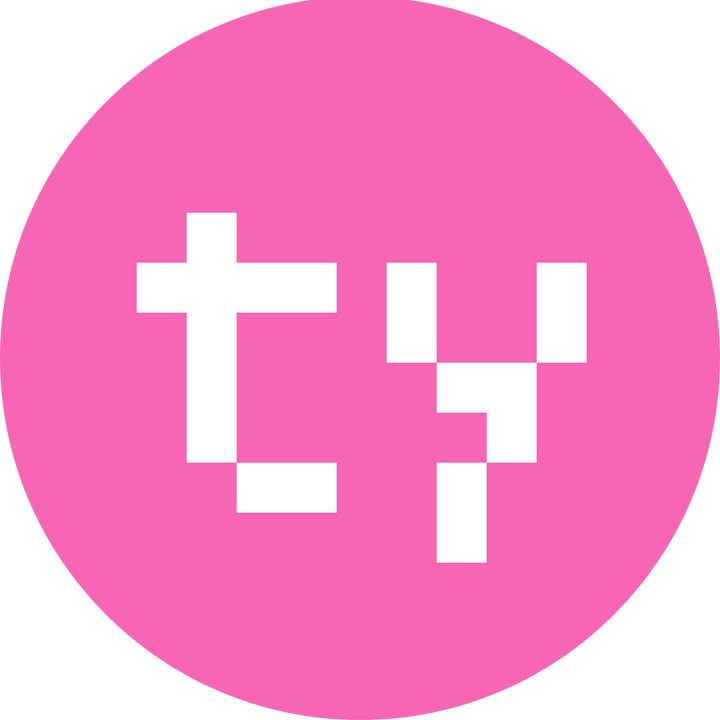 Tylil pink circular logo with white pixel lettering