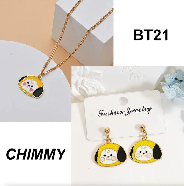 BT21 Chimmy Necklace & Short Earrings Set — image 1