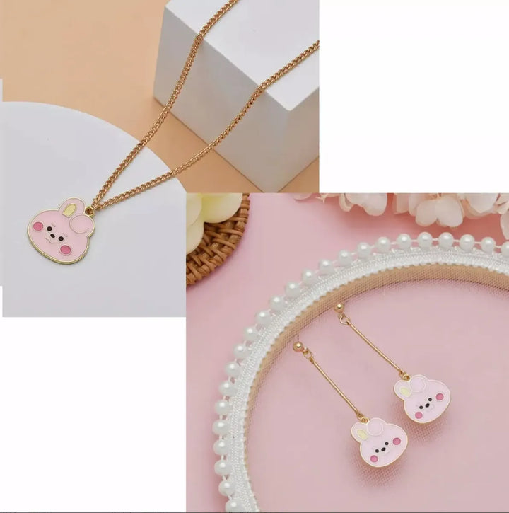 BT21 Cooky Necklace & Long Earrings Set — image 1
