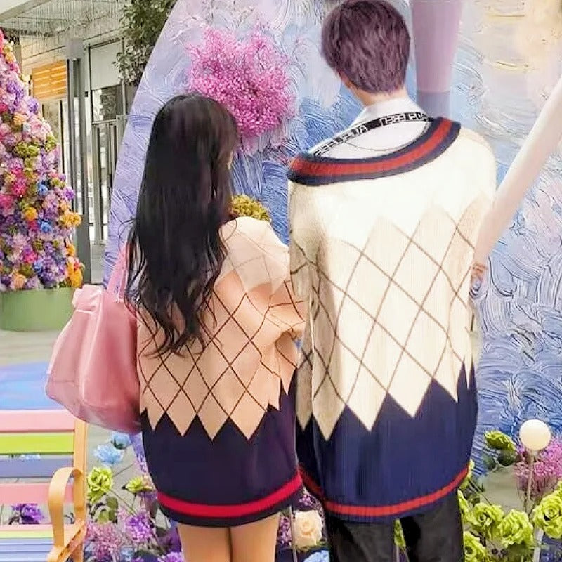 Love and Deepspace Rafayel-inspired argyle knit cardigan back view