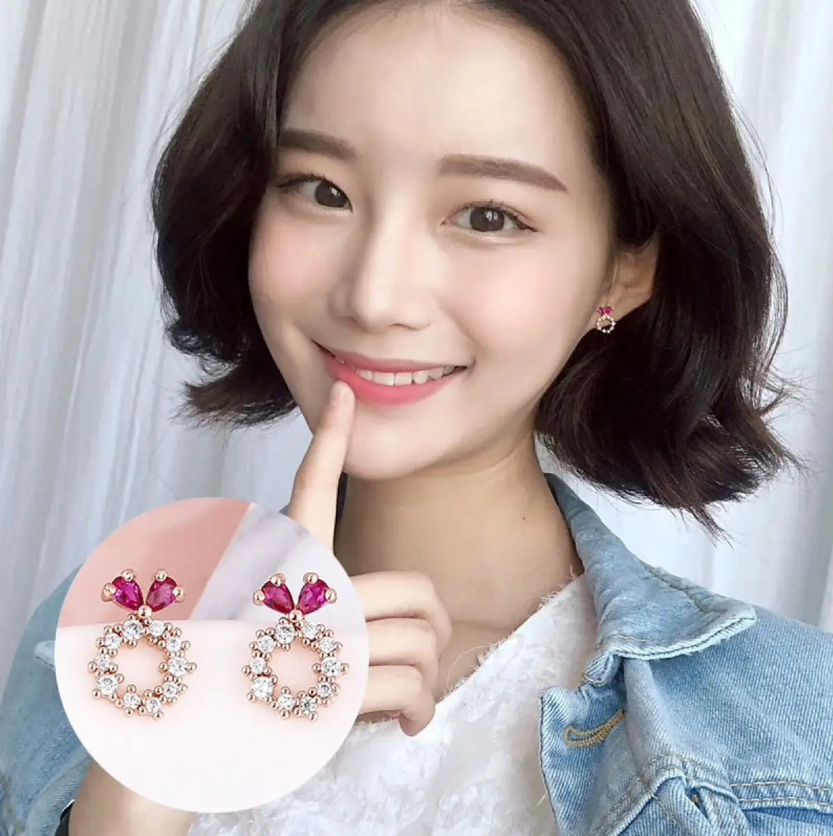 Heart-in-Circle Zirconia Stud Earrings — image 2