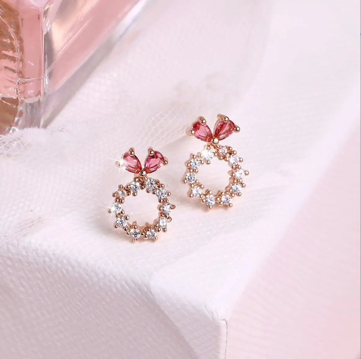Heart-in-Circle Zirconia Stud Earrings — image 3