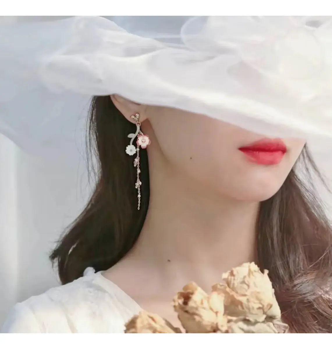 Long Cherry Blossom Heart Earrings — image 2