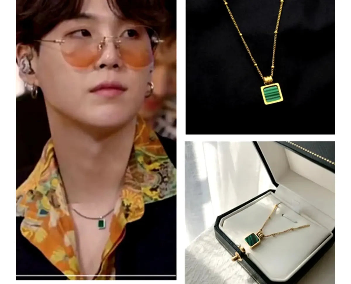 BTS SUGA Green Stone Necklace – Gold-Tone — image 1