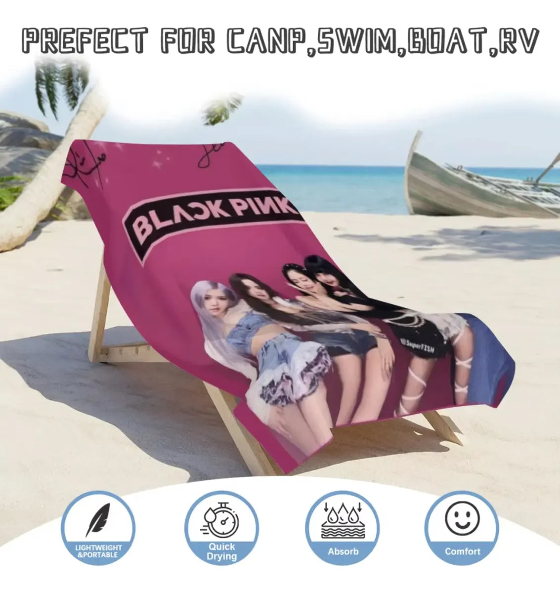 pink BLACKPINK signature print beach towel – image 4