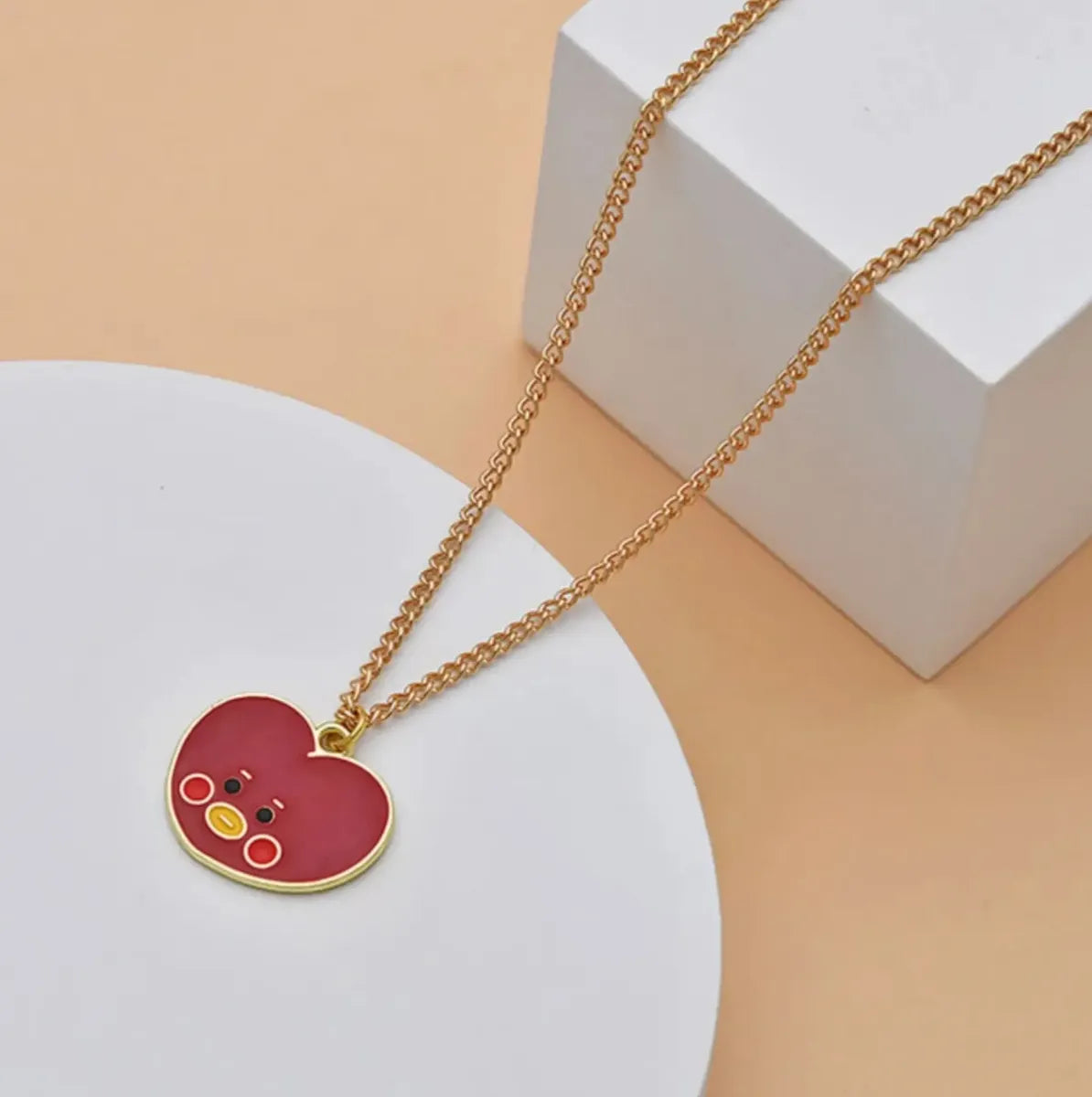 BT21 Tata Heart Necklace & Earrings Set – Red — image 1