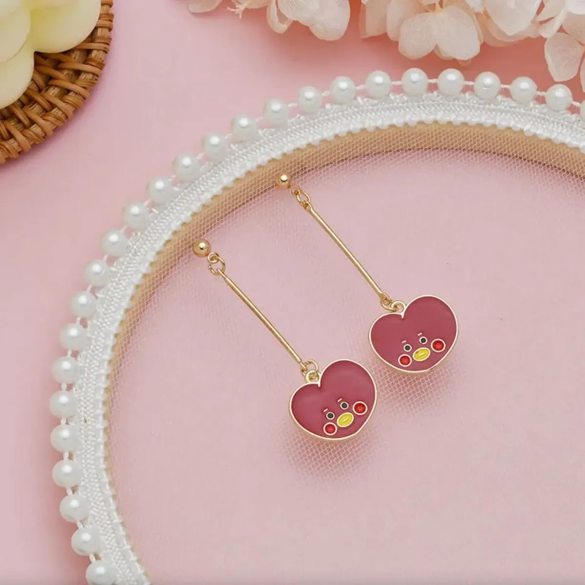 BT21 Tata Heart Necklace & Earrings Set – Red — image 4