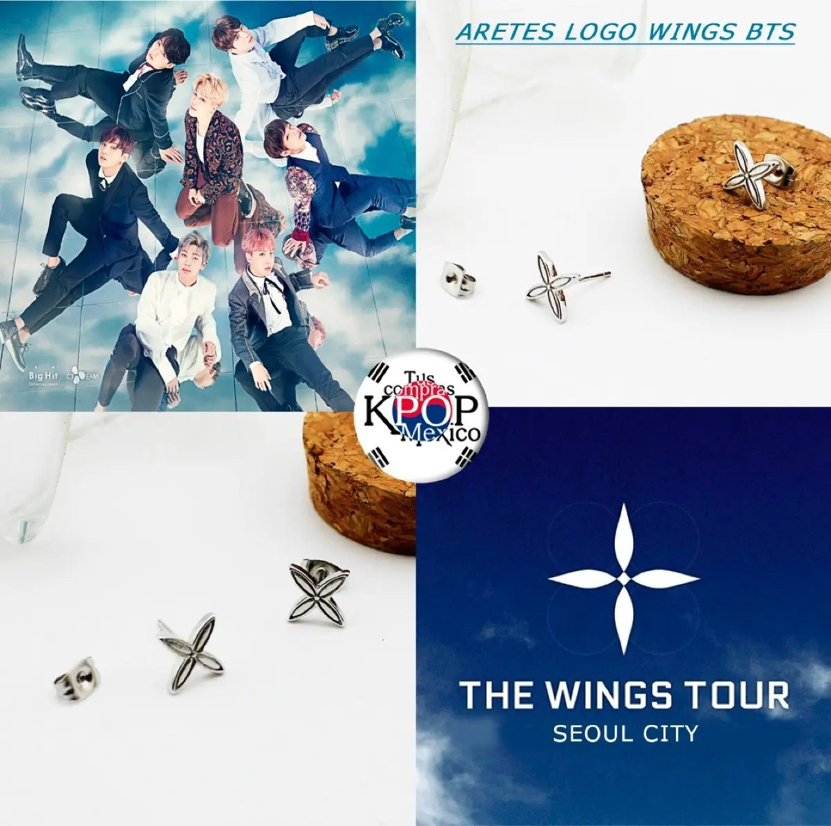BTS Wings Logo Stud Earrings – Silver-Tone — image 1