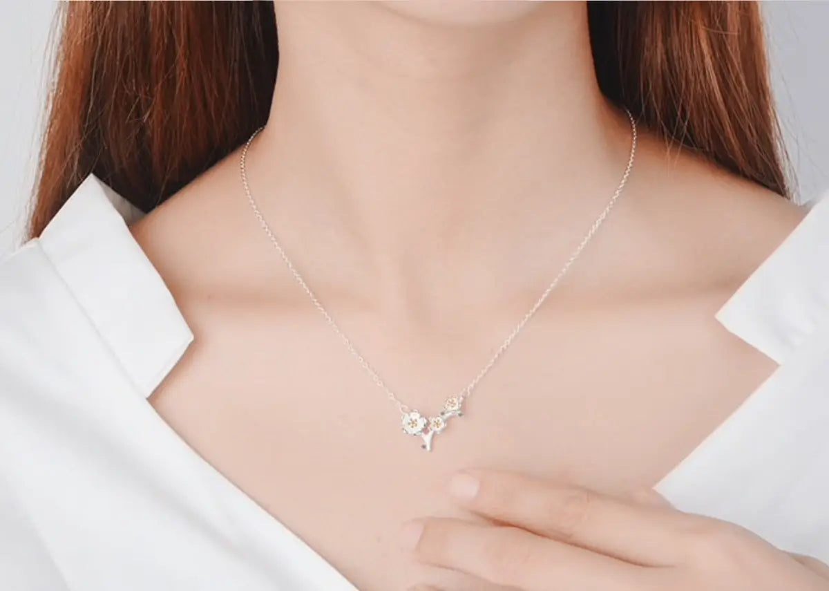 Cherry Blossom Branch Necklace – Silver-Tone — image 4