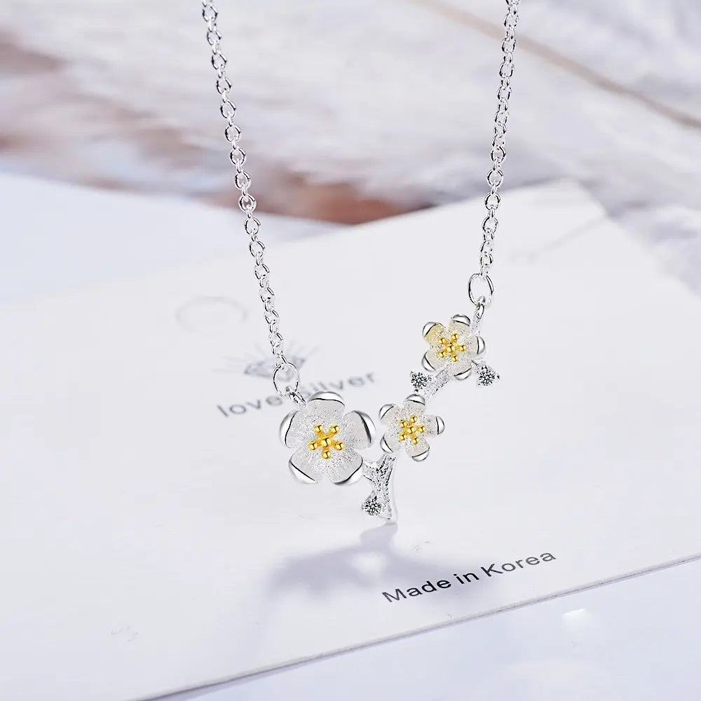 Cherry Blossom Branch Necklace – Silver-Tone — image 6