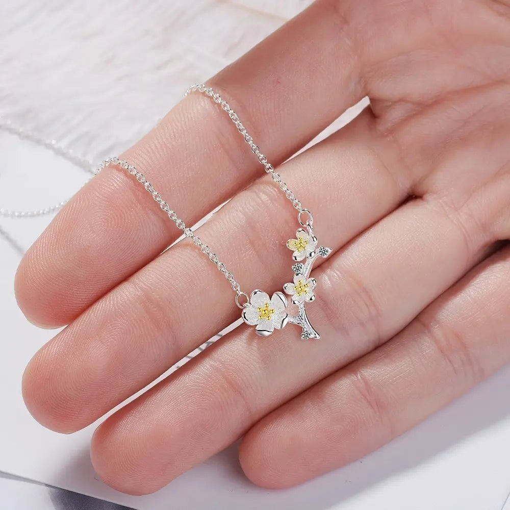 Cherry Blossom Branch Necklace – Silver-Tone — image 7
