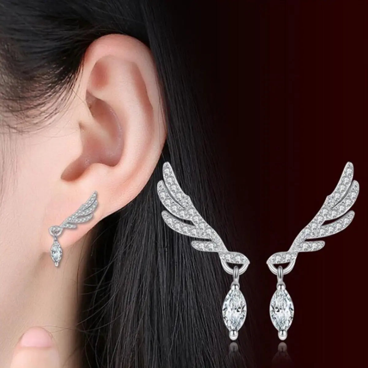 Eternal Love Wing Drop Earrings – Silver-Tone — image 1
