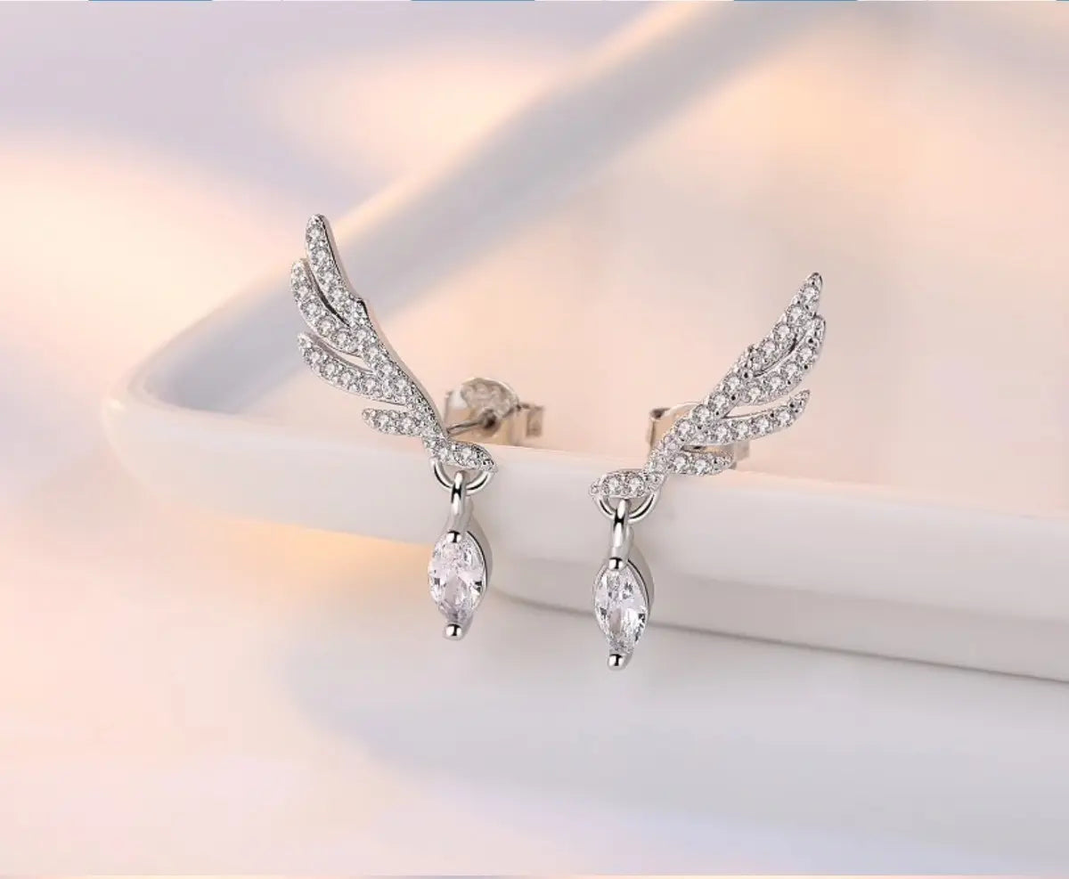 Eternal Love Wing Drop Earrings – Silver-Tone — image 2