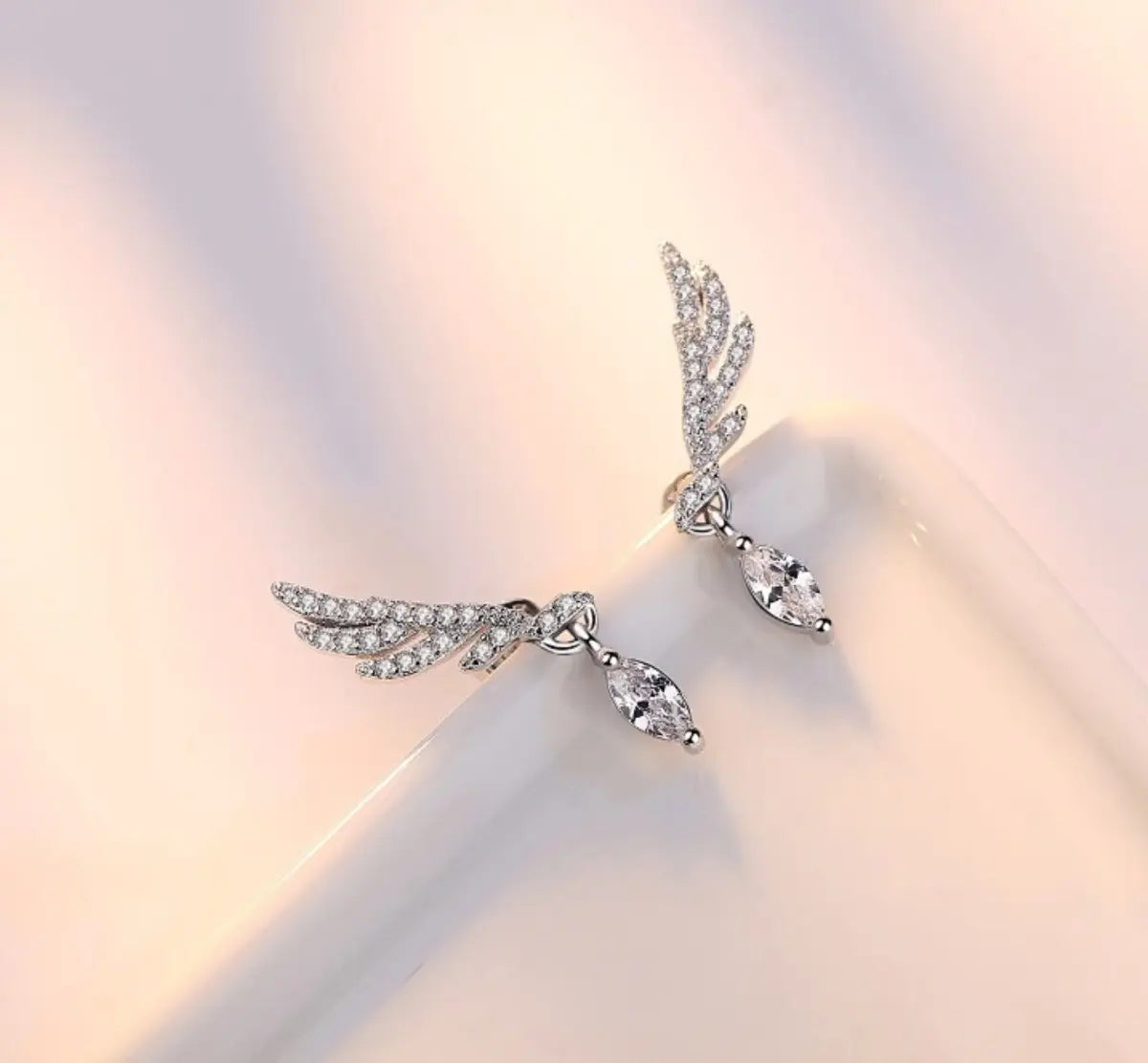 Eternal Love Wing Drop Earrings – Silver-Tone — image 4