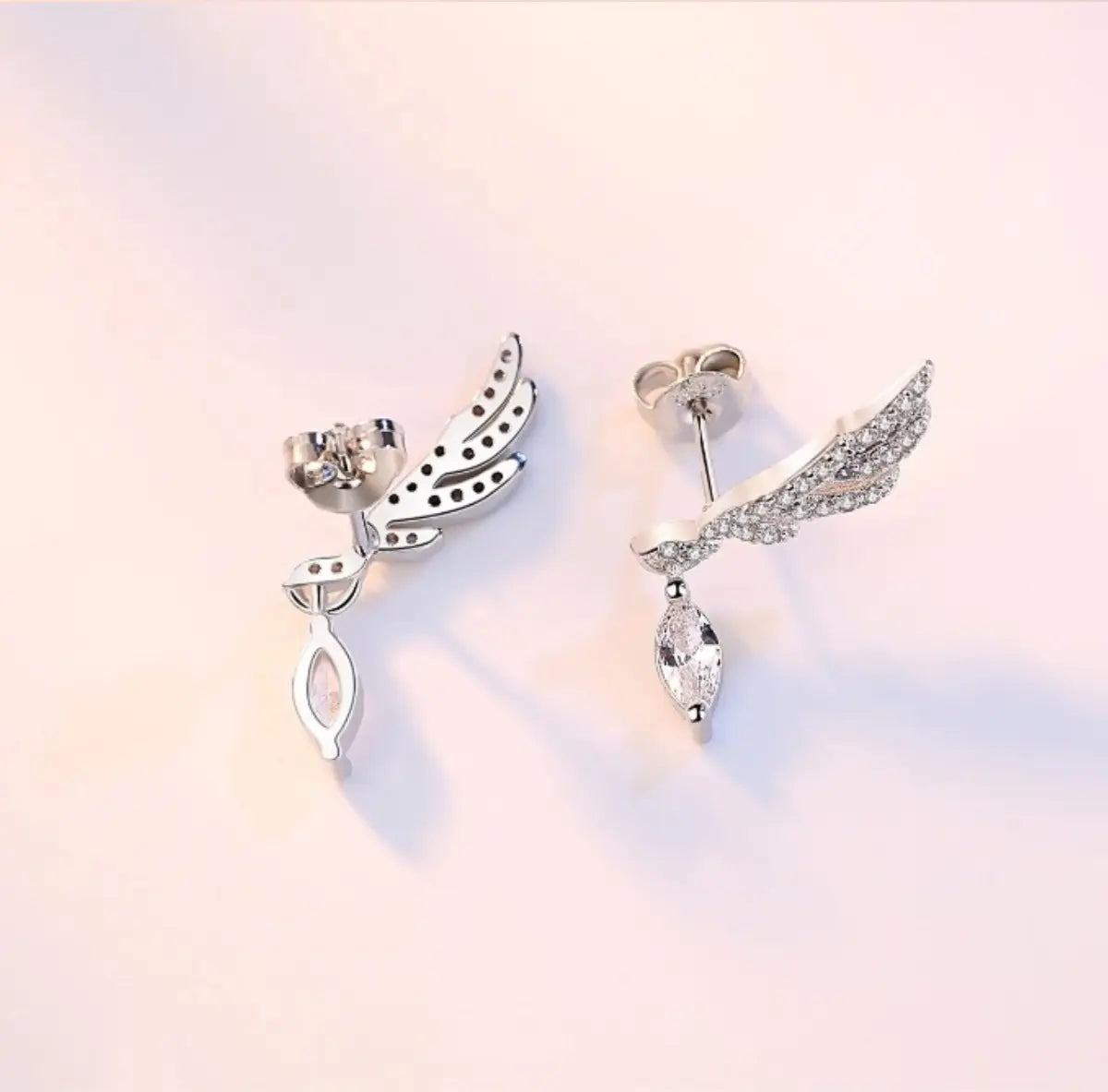 Eternal Love Wing Drop Earrings – Silver-Tone — image 5