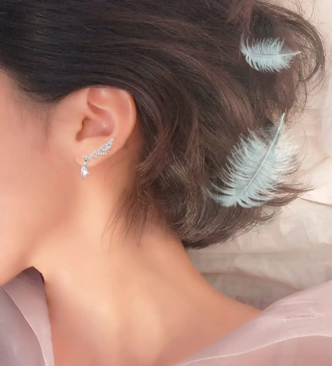Eternal Love Wing Drop Earrings – Silver-Tone — image 6