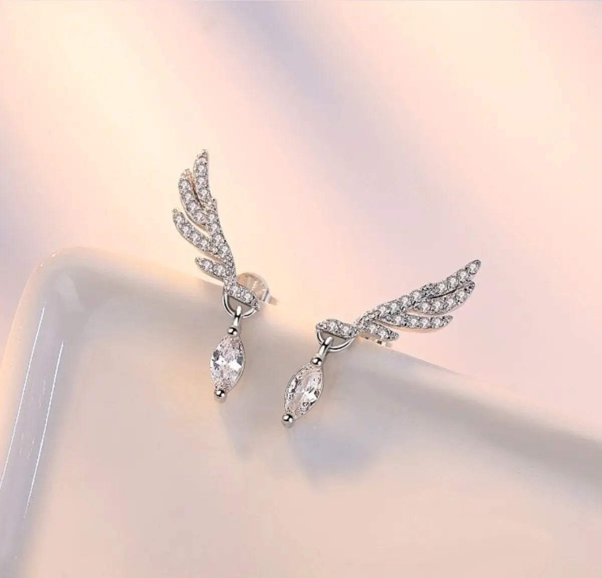 Eternal Love Wing Drop Earrings – Silver-Tone — image 7