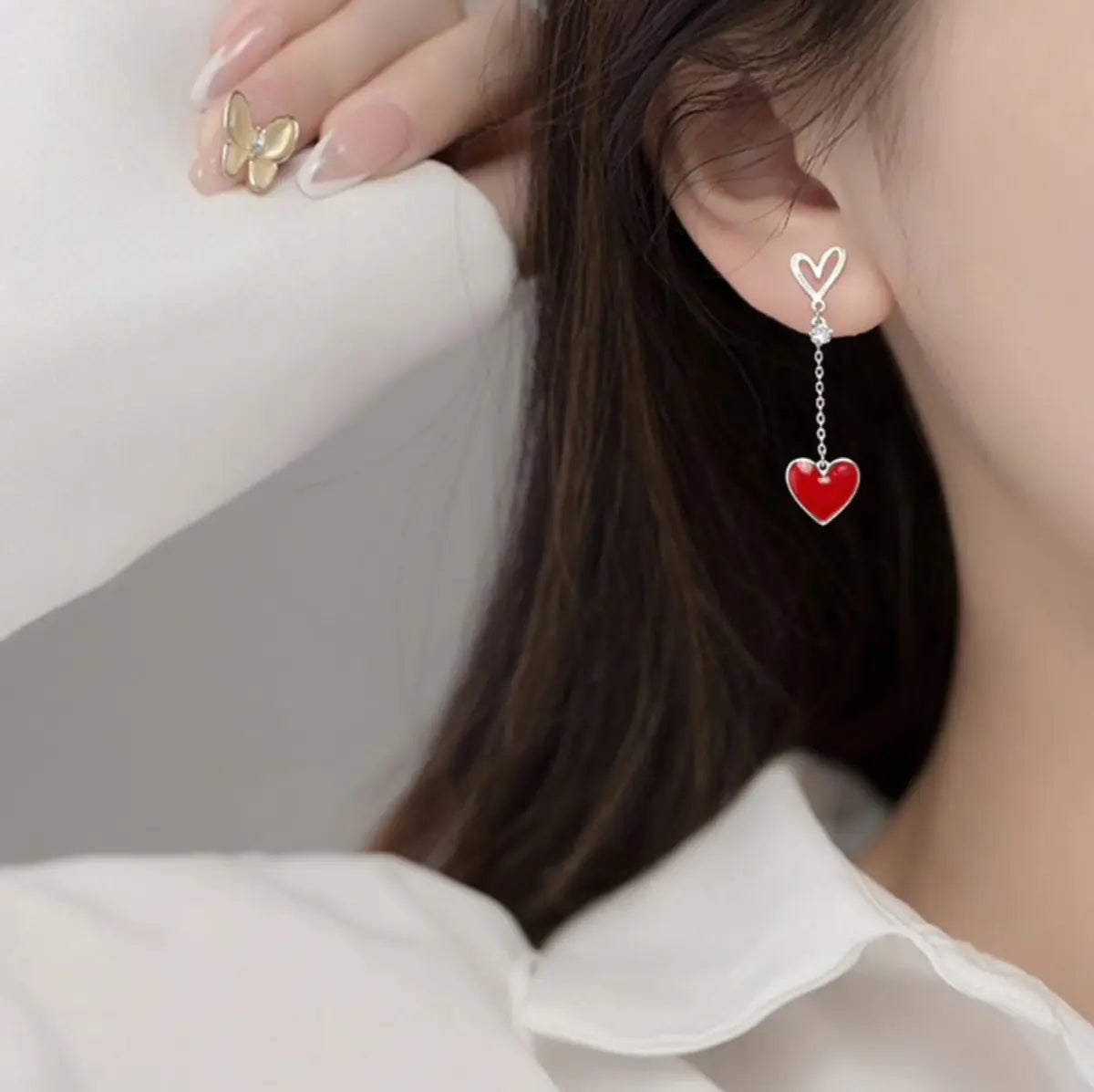 Asymmetrical Heart Drop Earrings – Silver-Tone — image 2