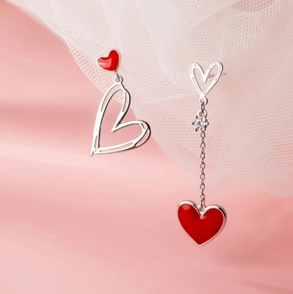 Asymmetrical Heart Drop Earrings – Silver-Tone — image 3