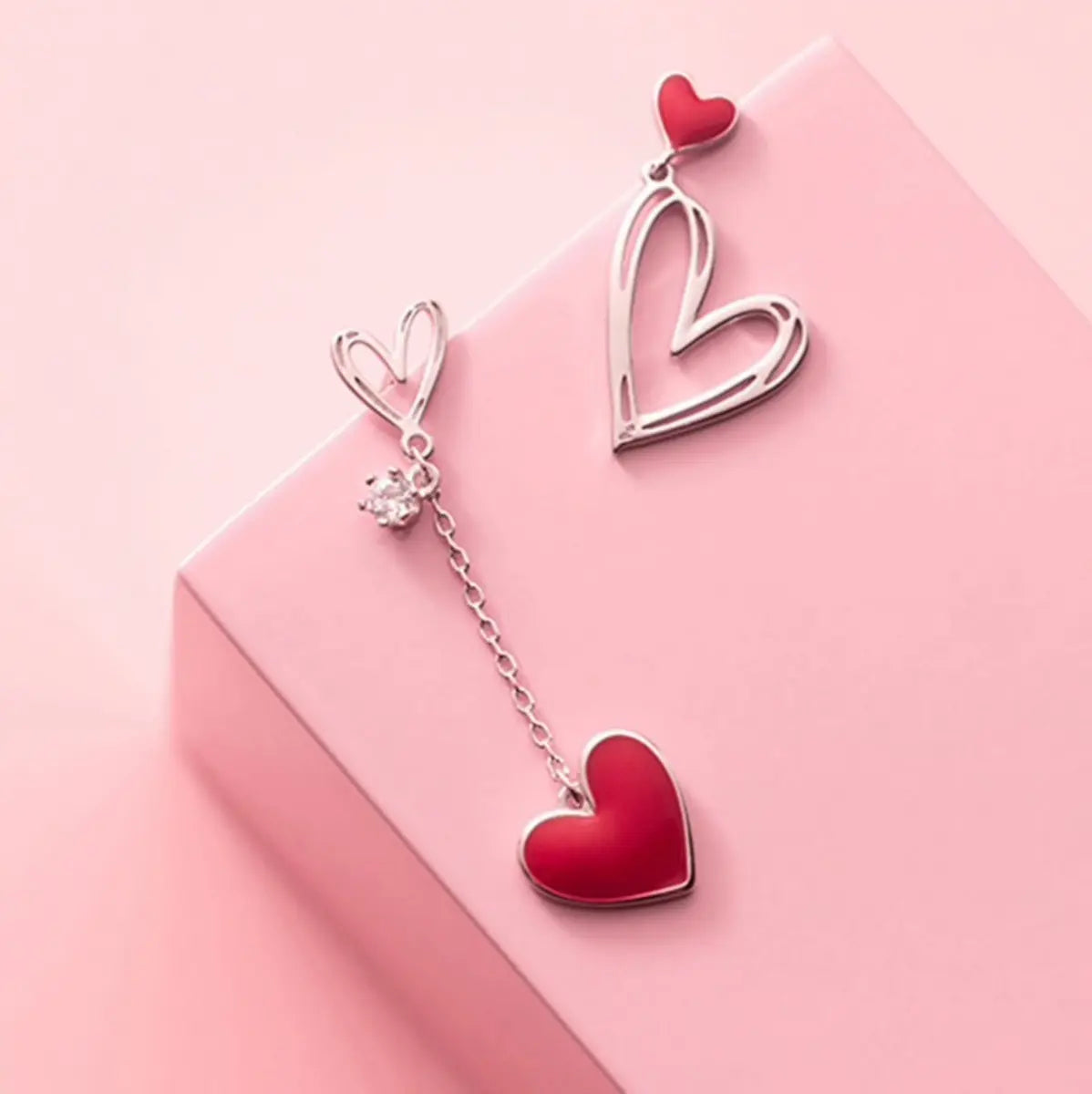 Asymmetrical Heart Drop Earrings – Silver-Tone — image 5