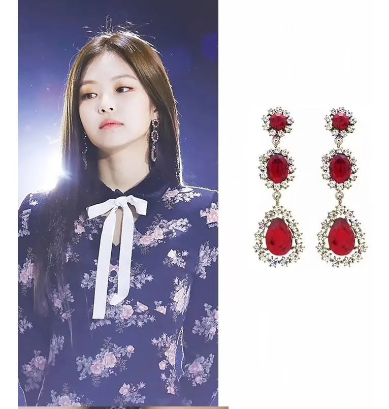 K-pop Red Crystal Drop Earrings – BLACKPINK, TWICE & f(x) — image 1