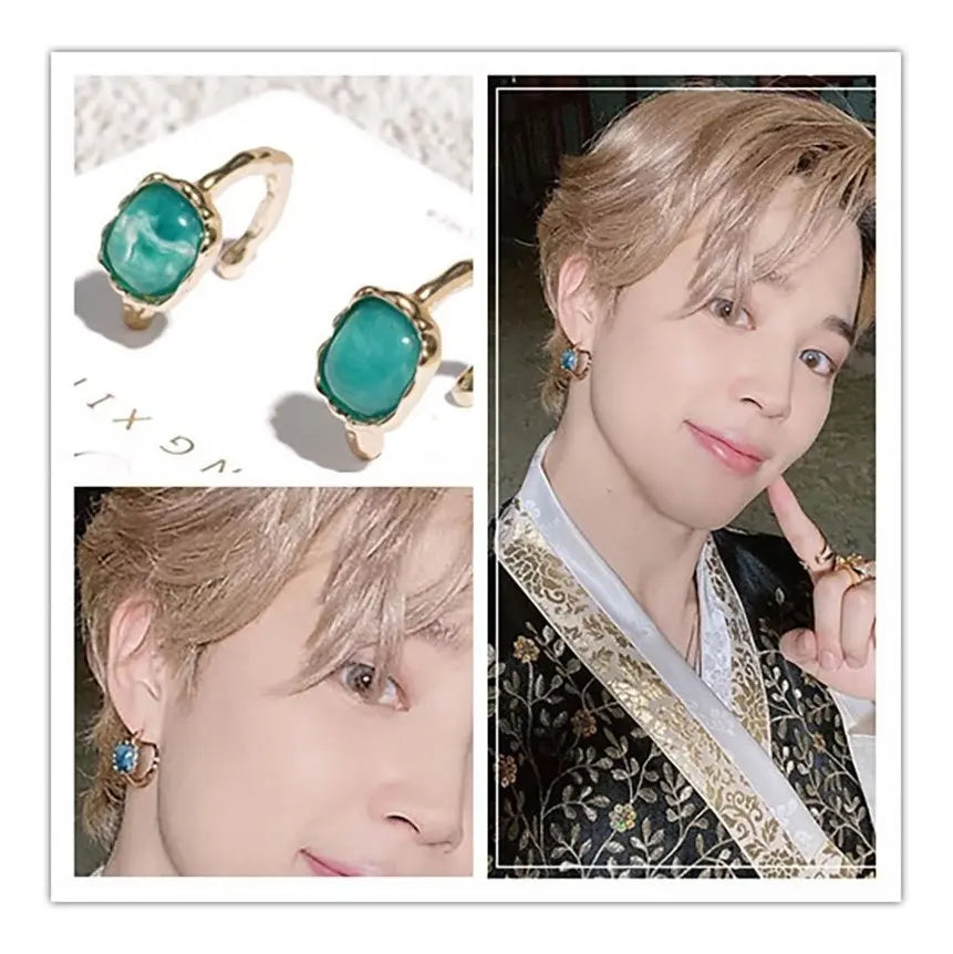 BTS Jimin Green & Gold Hoop Earrings — image 1