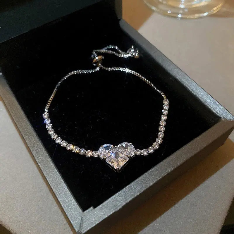 Adjustable Crystal Heart Bracelet – Silver-Tone — image 1
