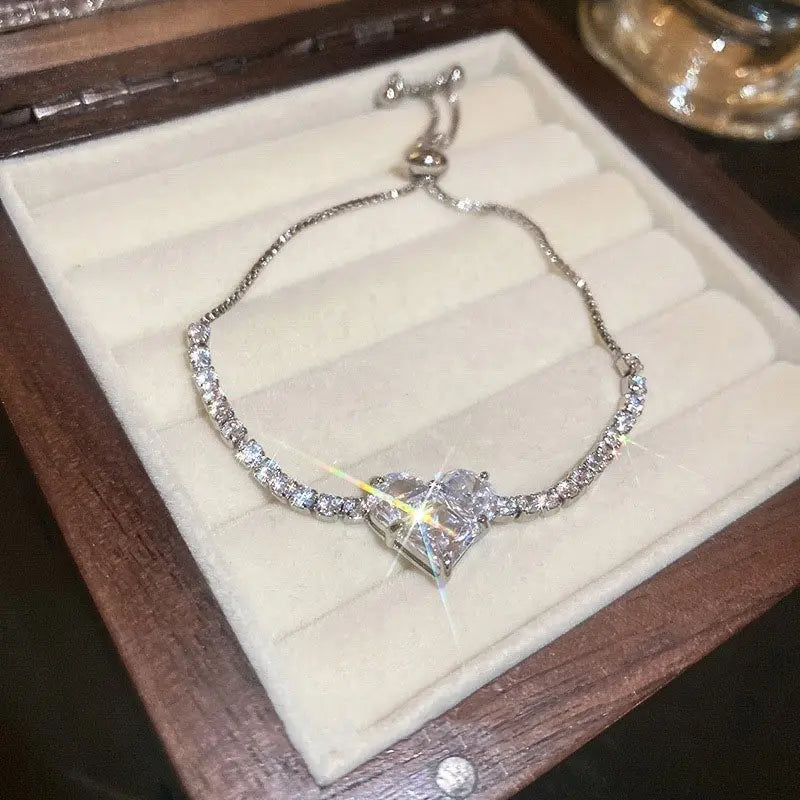 Adjustable Crystal Heart Bracelet – Silver-Tone — image 3