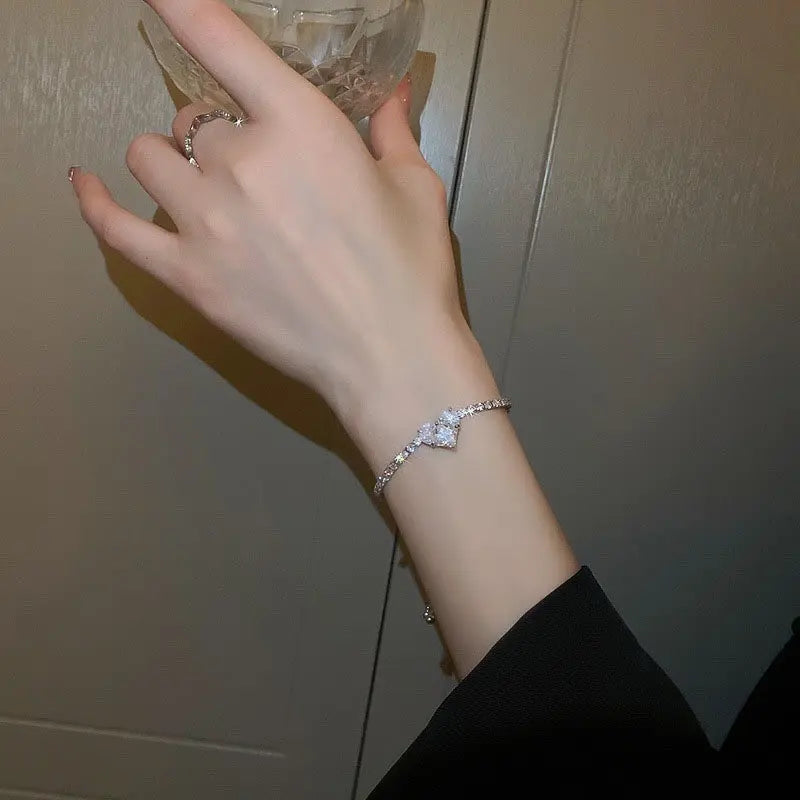 Adjustable Crystal Heart Bracelet – Silver-Tone — image 4