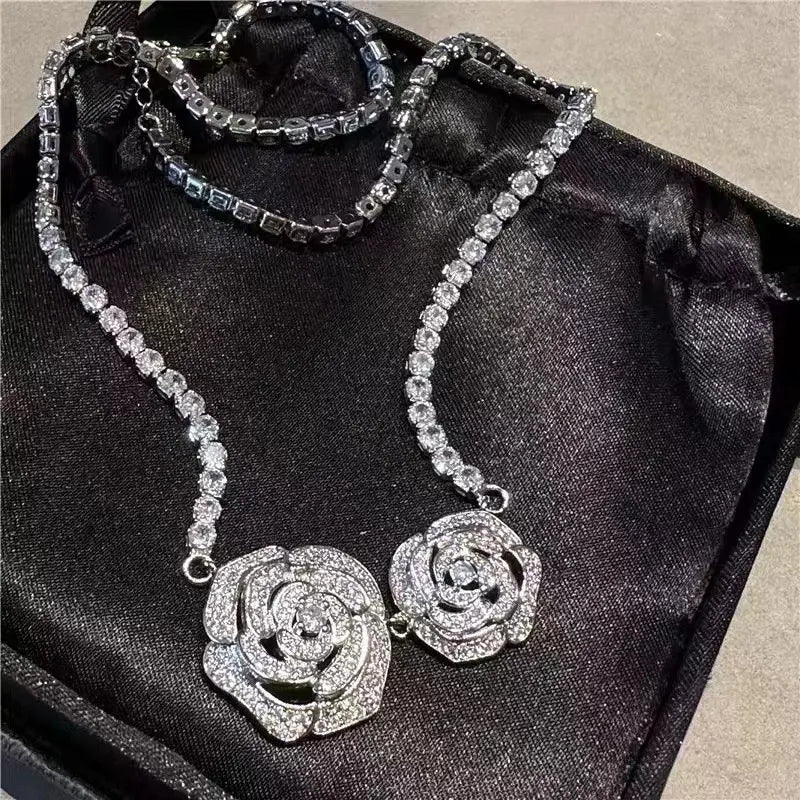 Double Camellia Crystal Necklace — image 1
