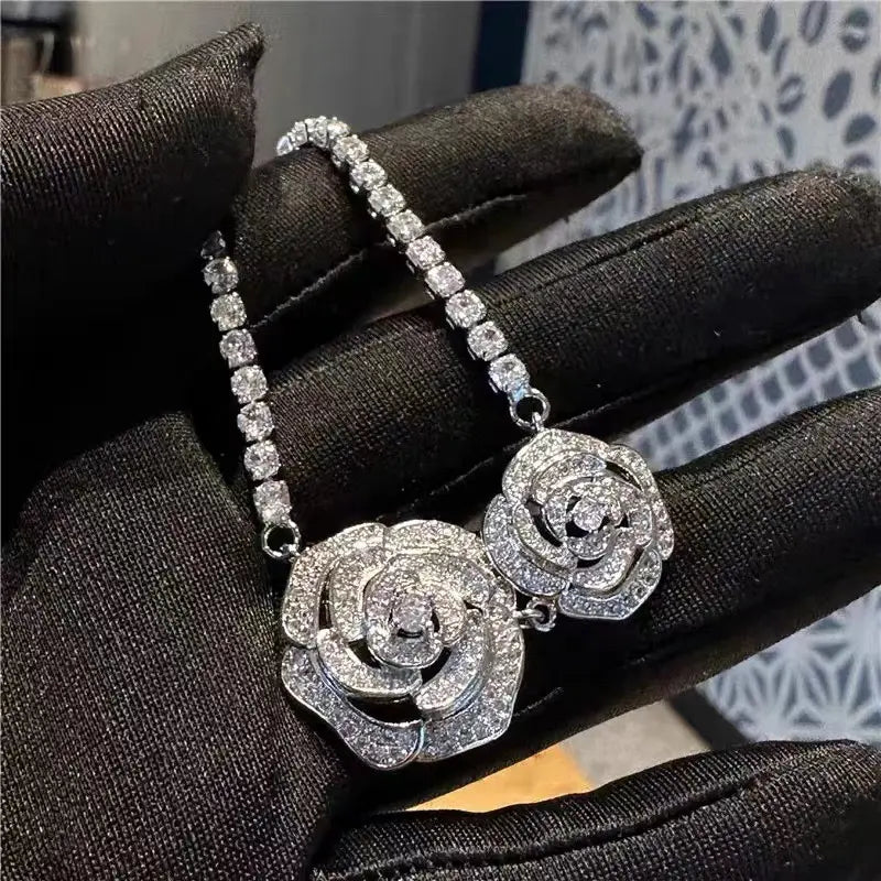 Double Camellia Crystal Necklace — image 4
