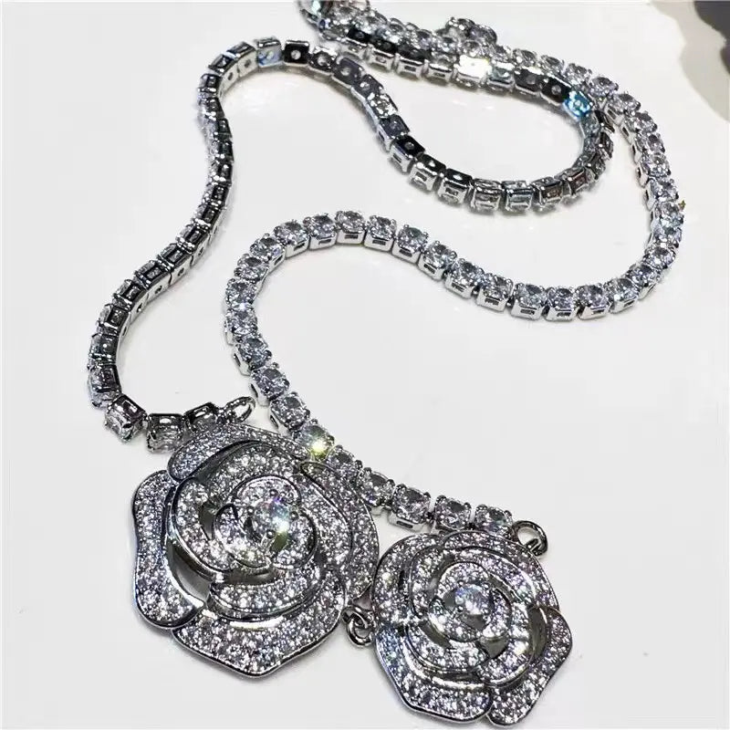 Double Camellia Crystal Necklace — image 6