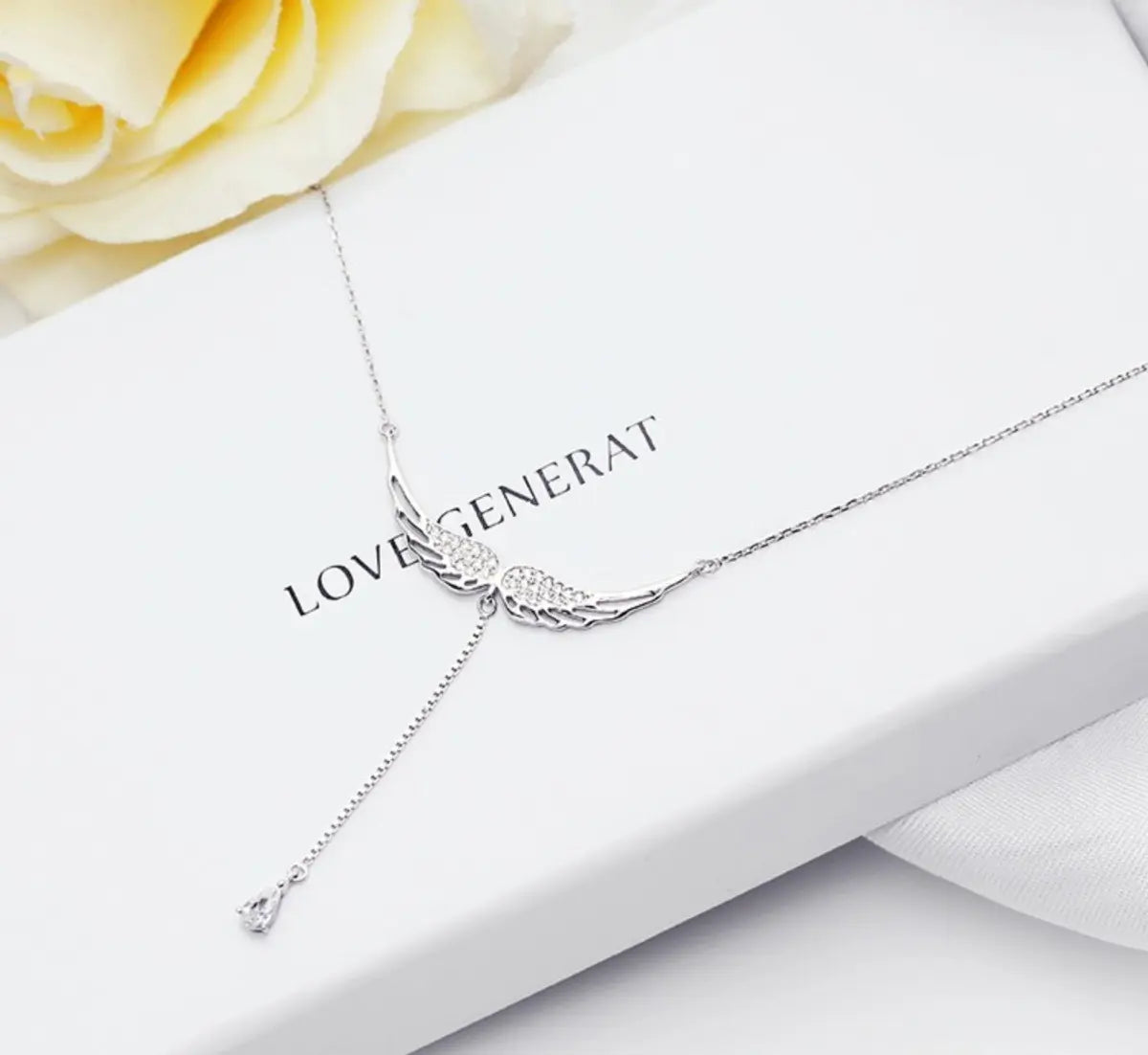 Angel Wing Zirconia Drop Necklace – Silver-Tone — image 3