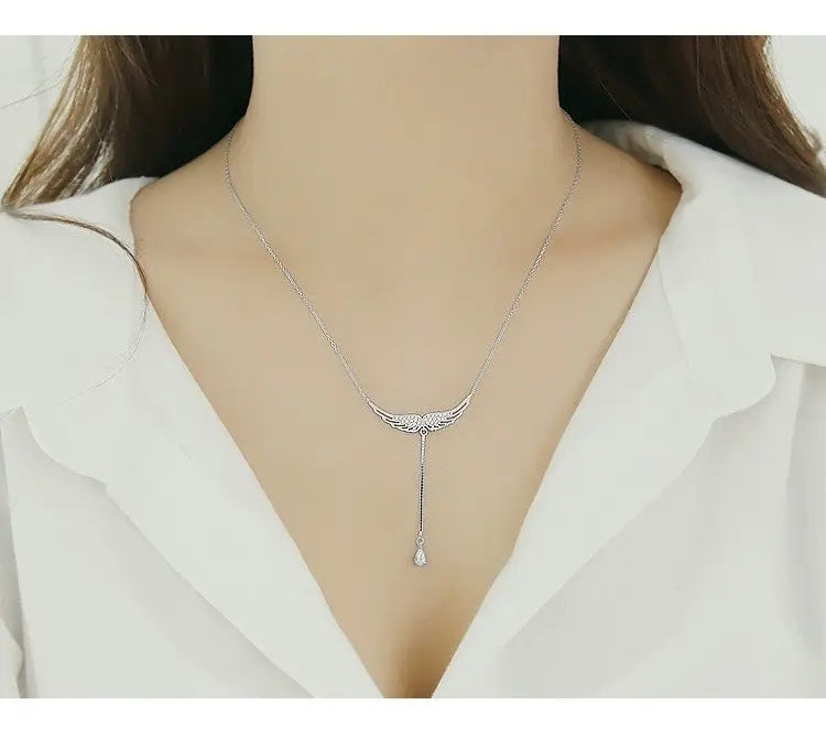 Angel Wing Zirconia Drop Necklace – Silver-Tone — image 7