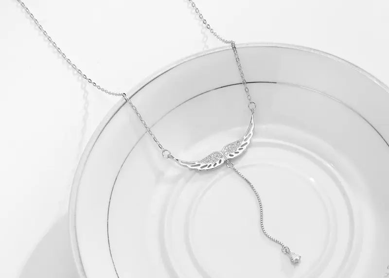 Angel Wing Zirconia Drop Necklace – Silver-Tone — image 8