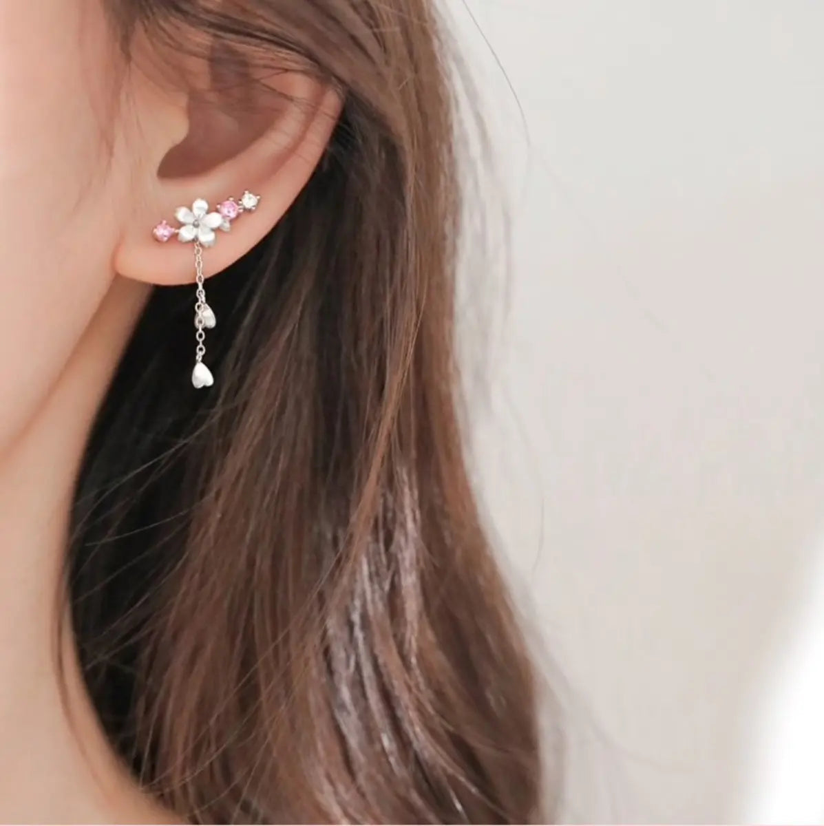Cherry Blossom Heart Ear Climbers – Silver-Tone — image 3