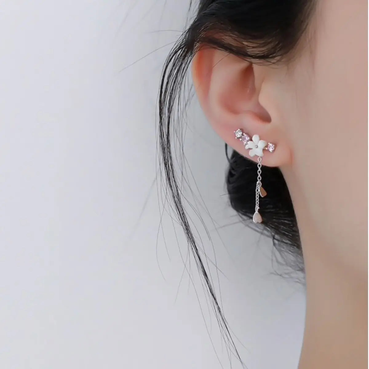 Cherry Blossom Heart Ear Climbers – Silver-Tone — image 6