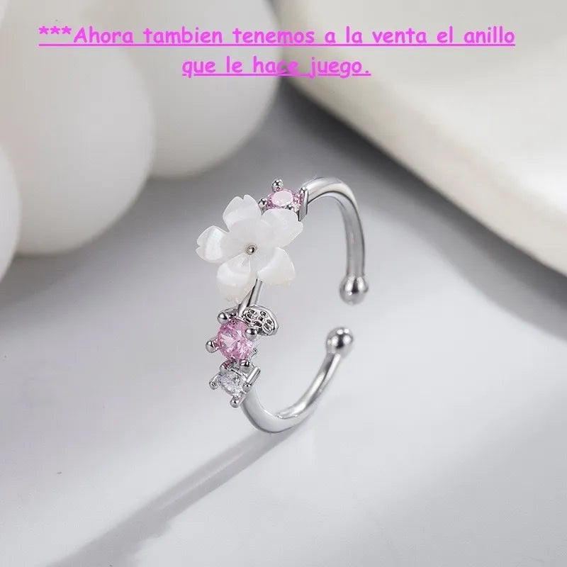 Cherry Blossom Heart Ear Climbers – Silver-Tone — image 10