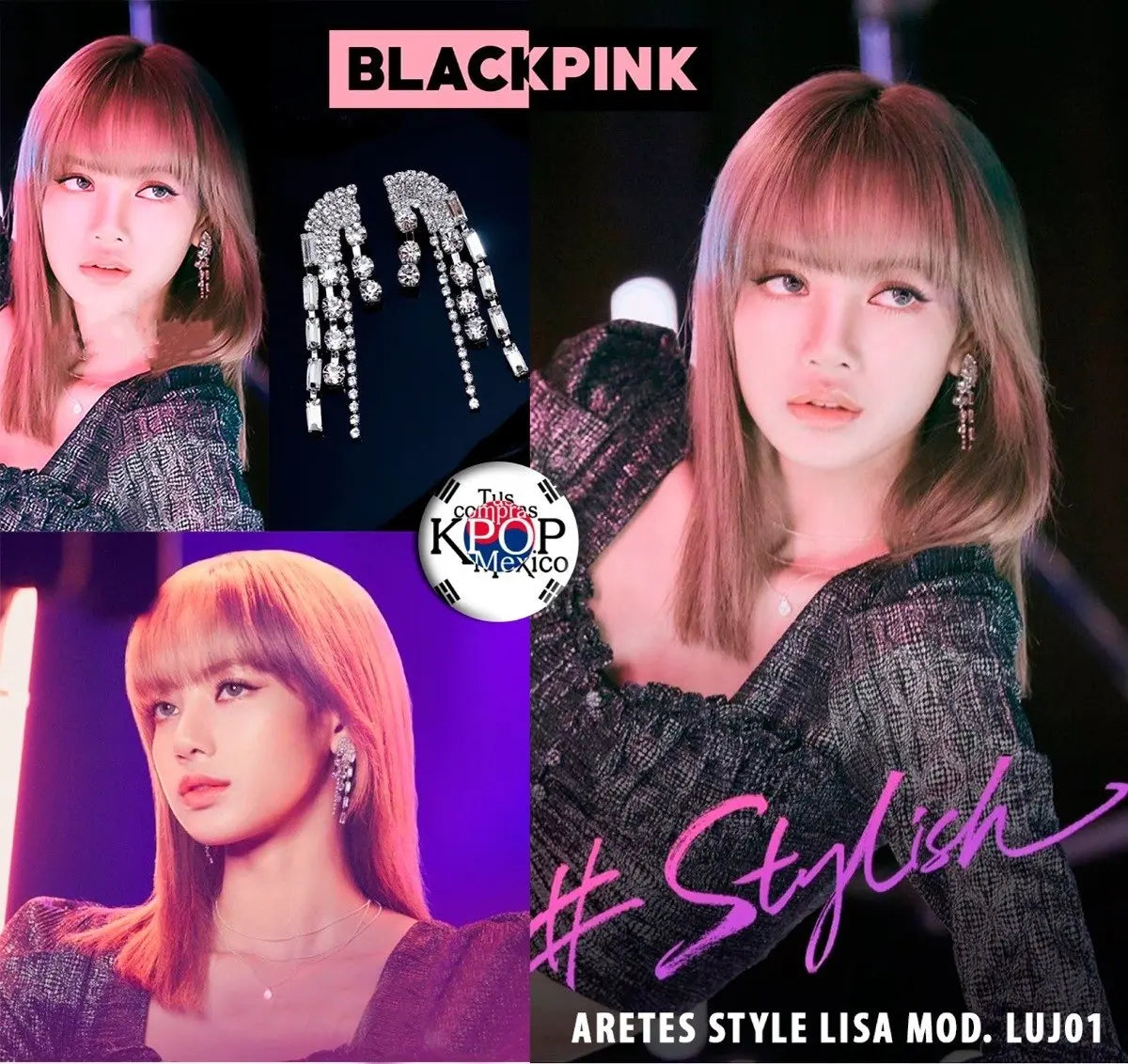 BLACKPINK Lisa-inspired silver-tone rhinestone drop earrings – image 1