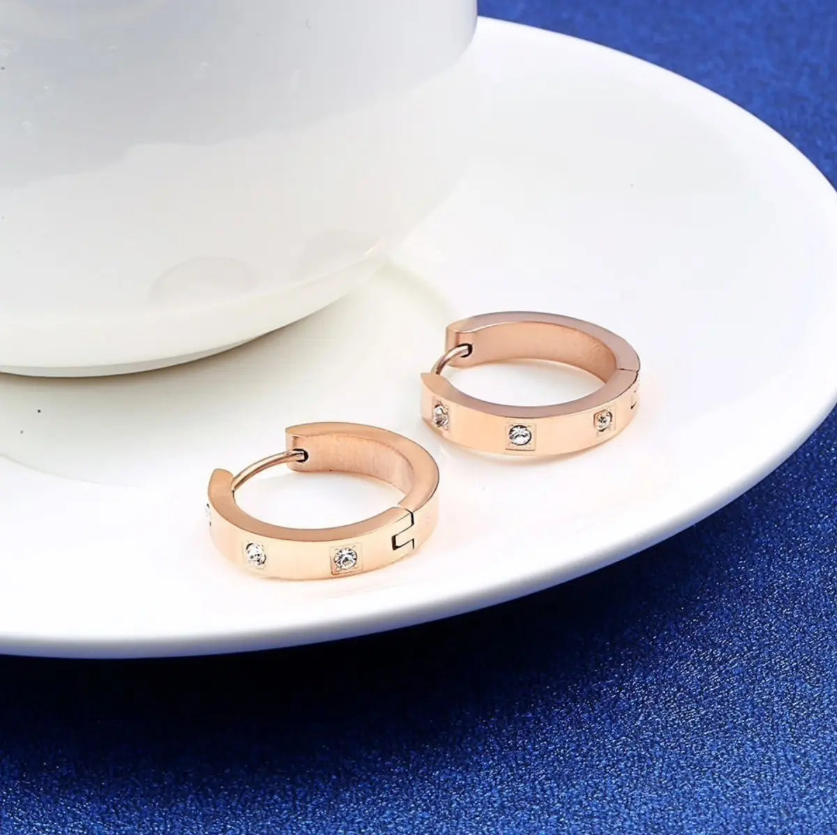Rose Gold-Tone Crystal Hoop Earrings — image 4
