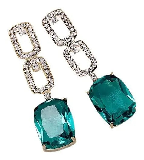 Green Stone Drop Earrings – Gold-Tone — image 1