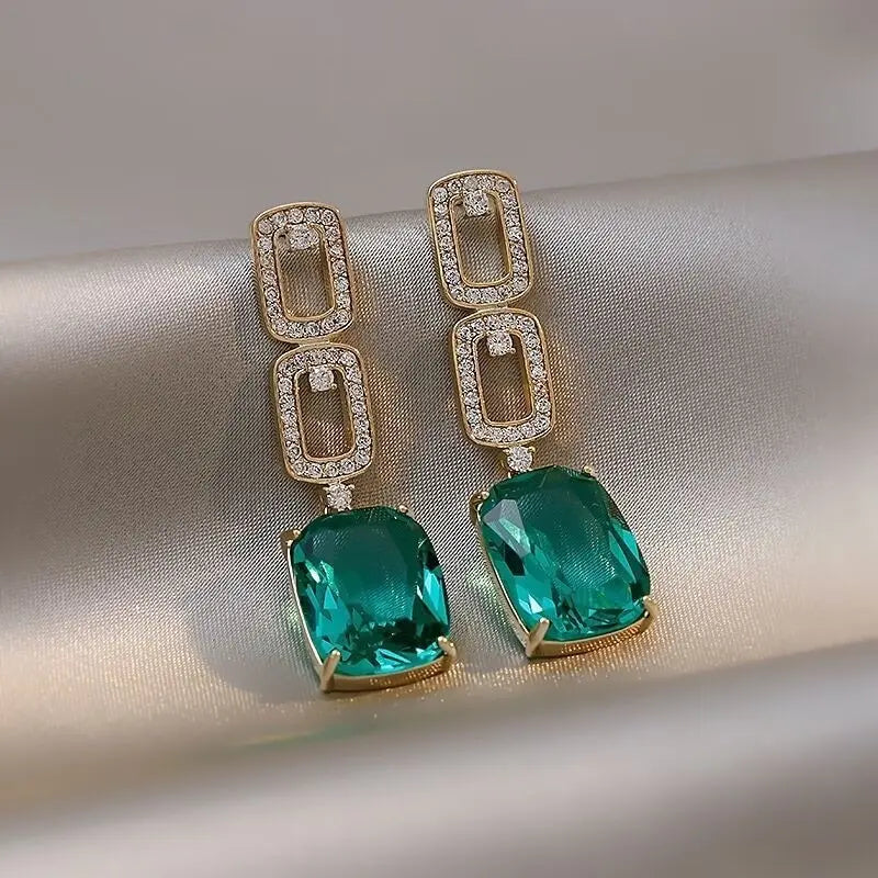 Green Stone Drop Earrings – Gold-Tone — image 3