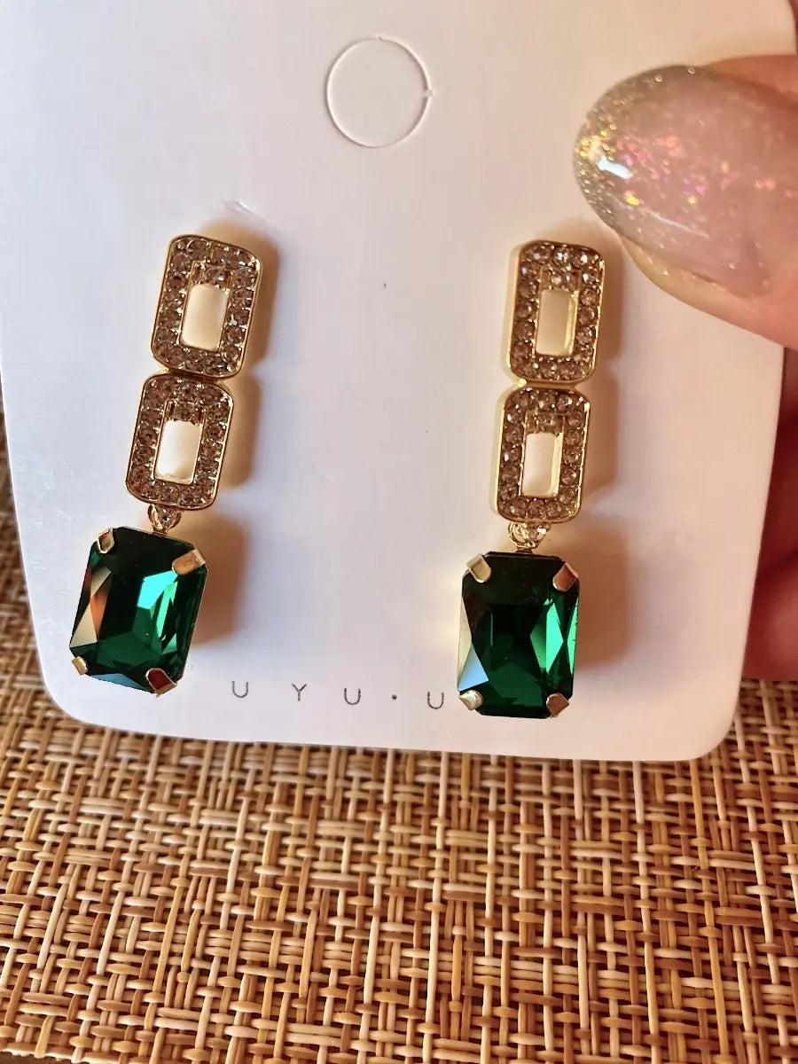 Green Stone Drop Earrings – Gold-Tone — image 5