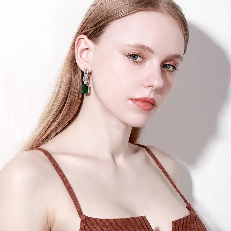 Green Stone Drop Earrings – Gold-Tone — image 6