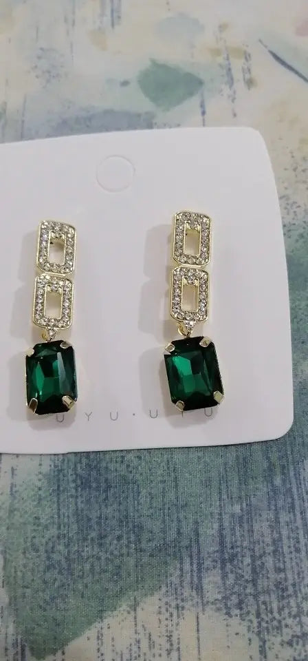 Green Stone Drop Earrings – Gold-Tone — image 7