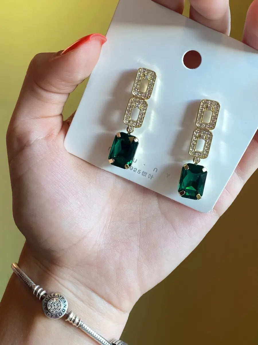 Green Stone Drop Earrings – Gold-Tone — image 10