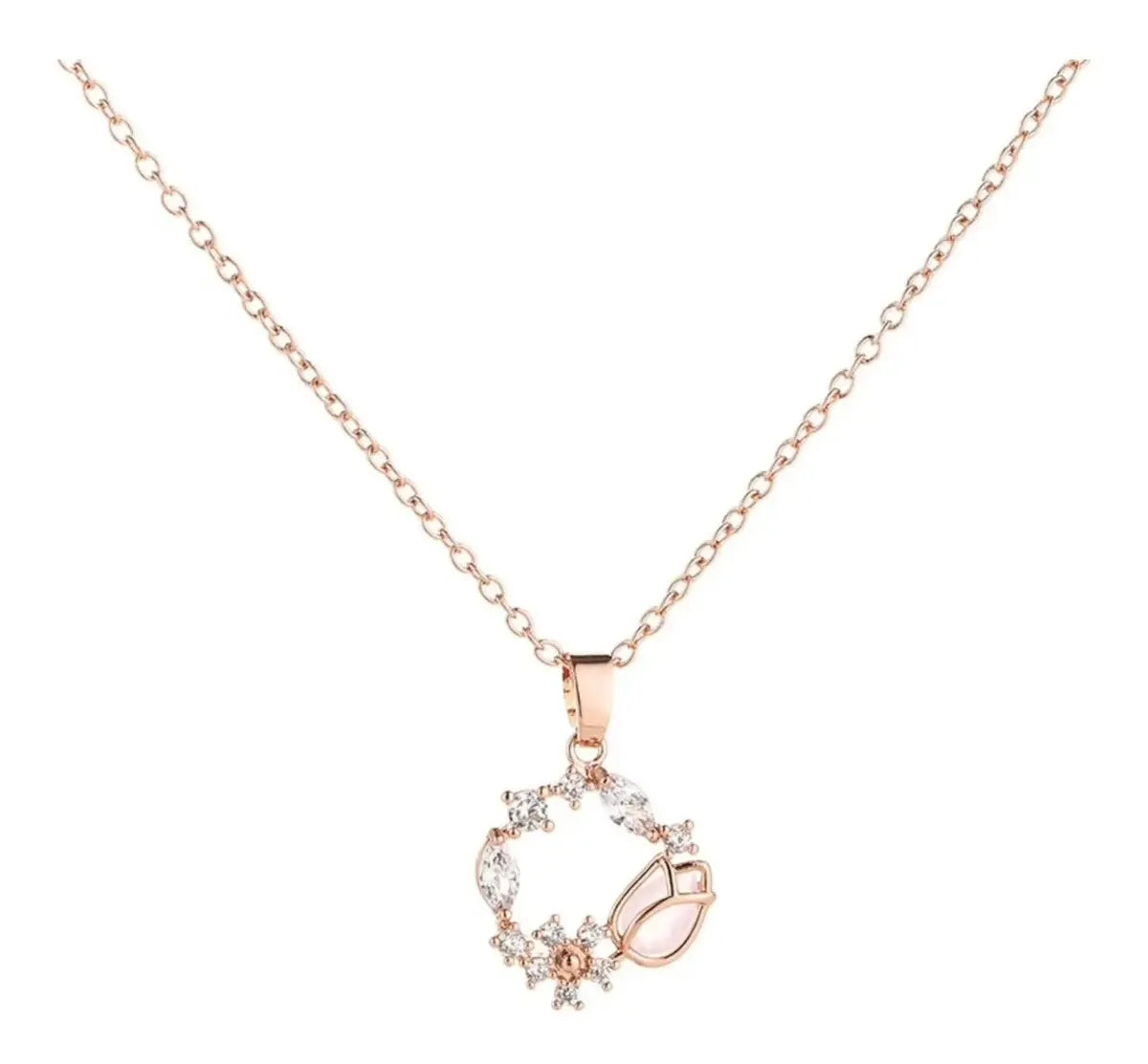Pink Tulip Flower Necklace – Rose Gold-Tone — image 1