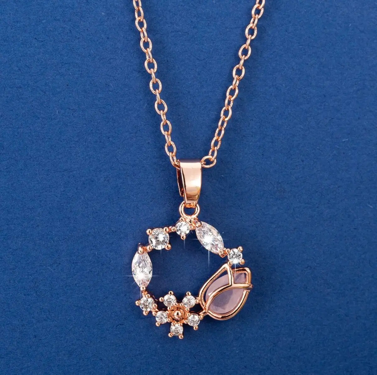 Pink Tulip Flower Necklace – Rose Gold-Tone — image 4