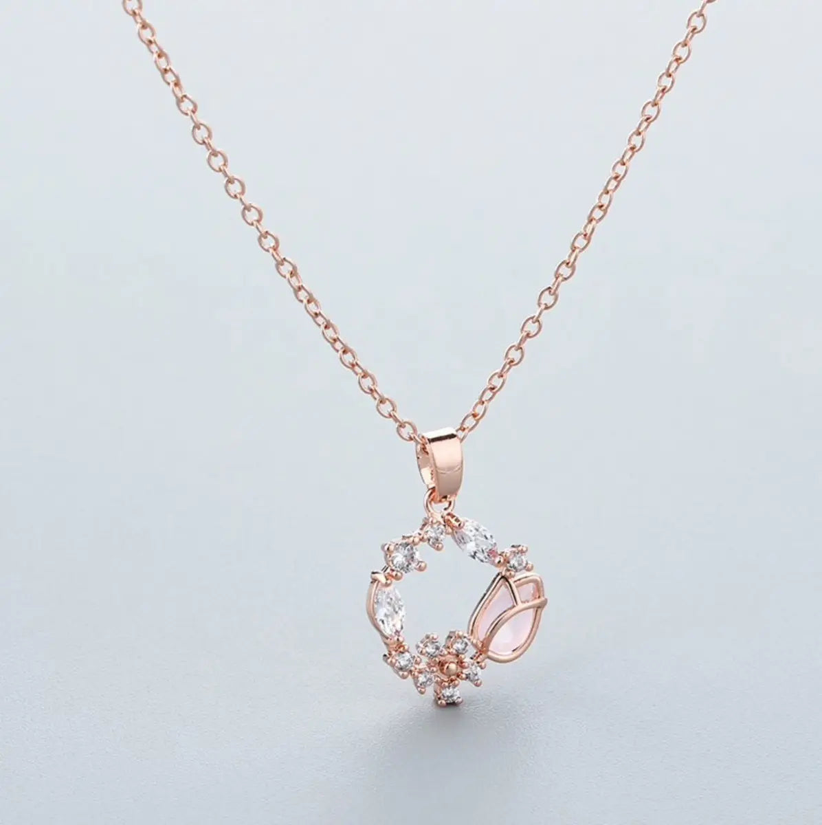 Pink Tulip Flower Necklace – Rose Gold-Tone — image 6